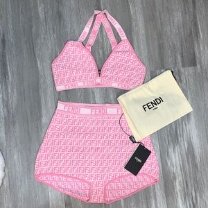 Fendi Pink FF Jacquard Bralette and High-Waist Shorts Set STRETCHY MATERIAL***